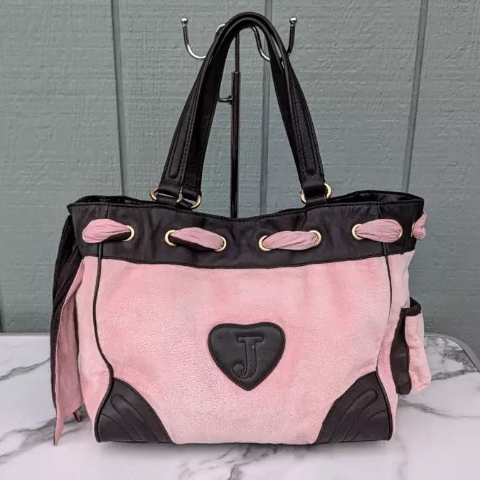Juicy Couture Y2K Pink! Scottie Dog Daydreamer Velour Vintage Tote Bag💜🍇