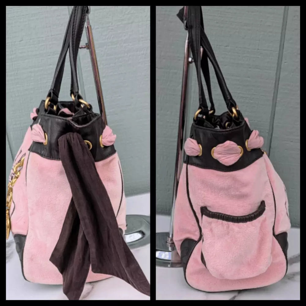 Juicy Couture Y2K Pink! Scottie Dog Daydreamer Velour Vintage Tote Bag💜🍇