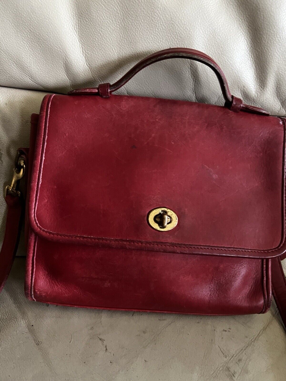Vintage Coach Purse 9870 Red Leather Court Top Handle Bag Crossbody 🍒❤️🔥