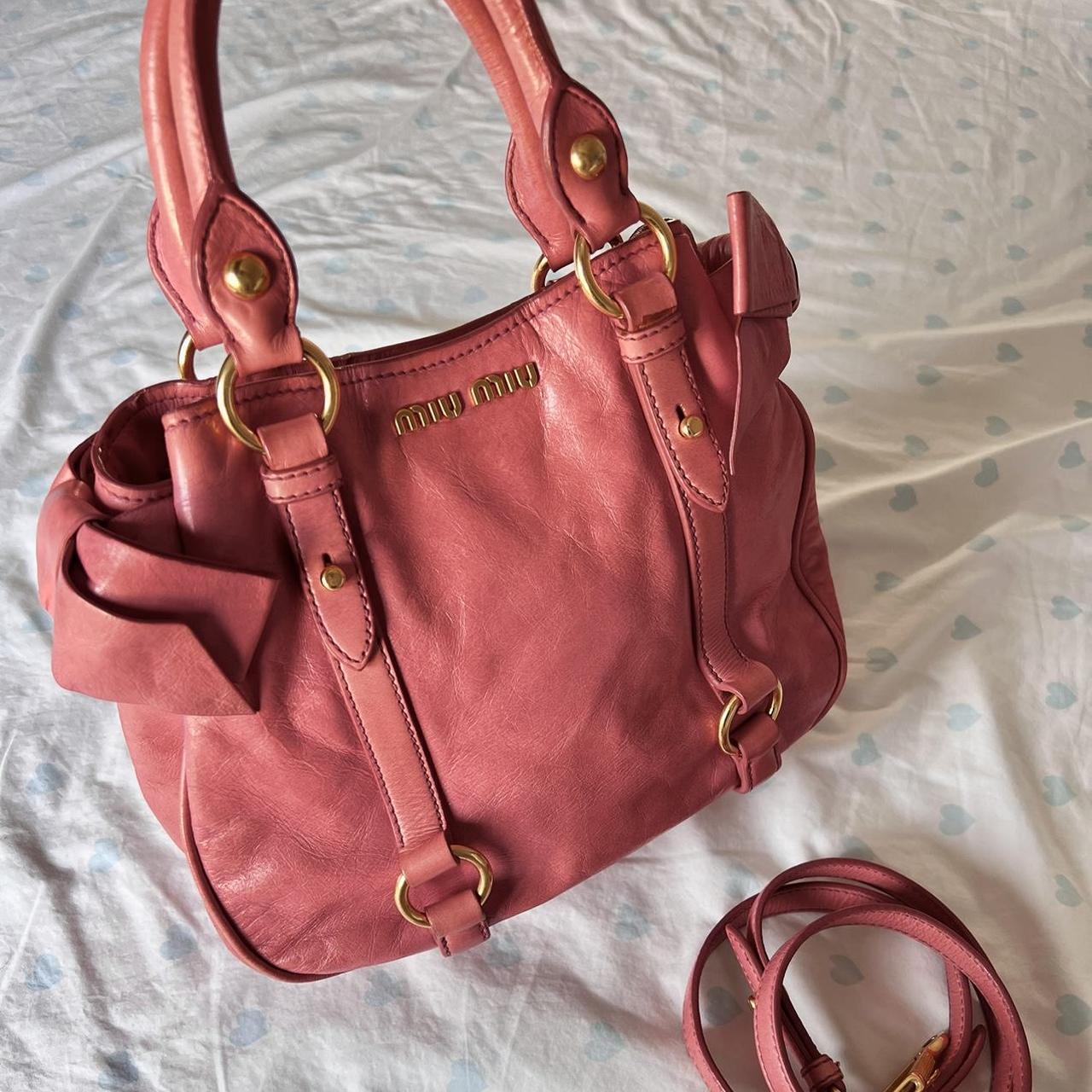 Authentic Pink Miu Miu Vitello Lux Bow Bag With Gold Hardware🍒❤️🔥
