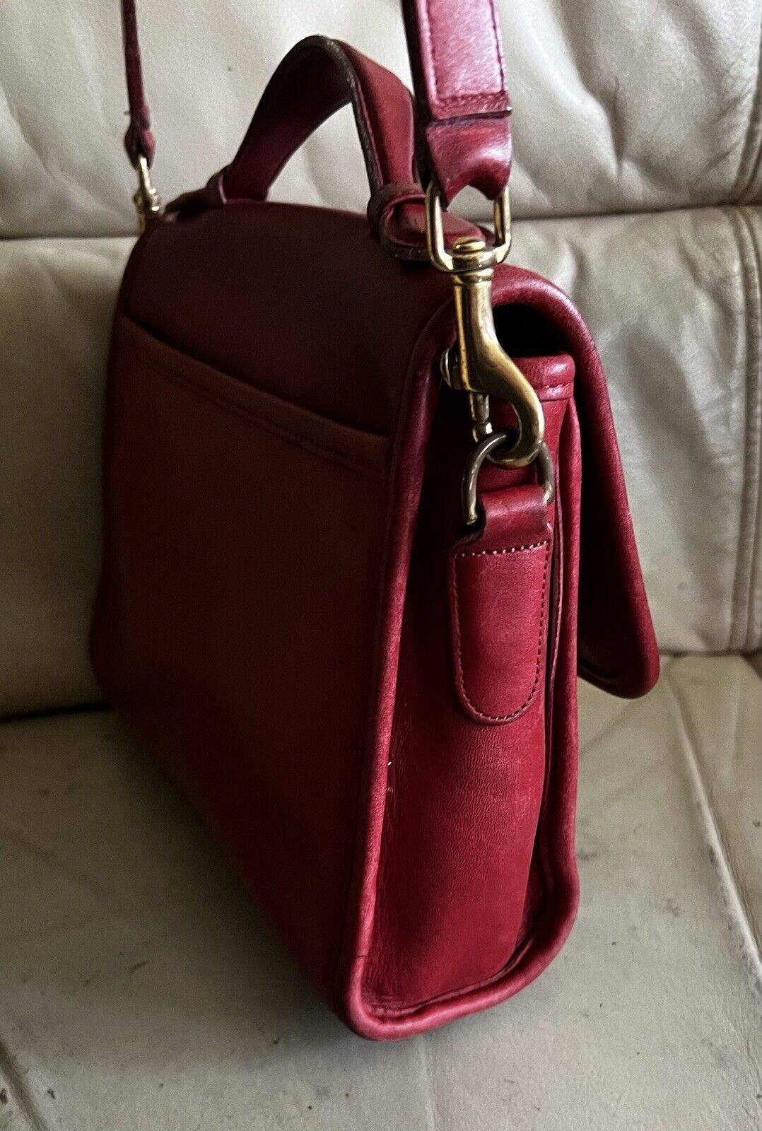 Vintage Coach Purse 9870 Red Leather Court Top Handle Bag Crossbody 🍒❤️🔥