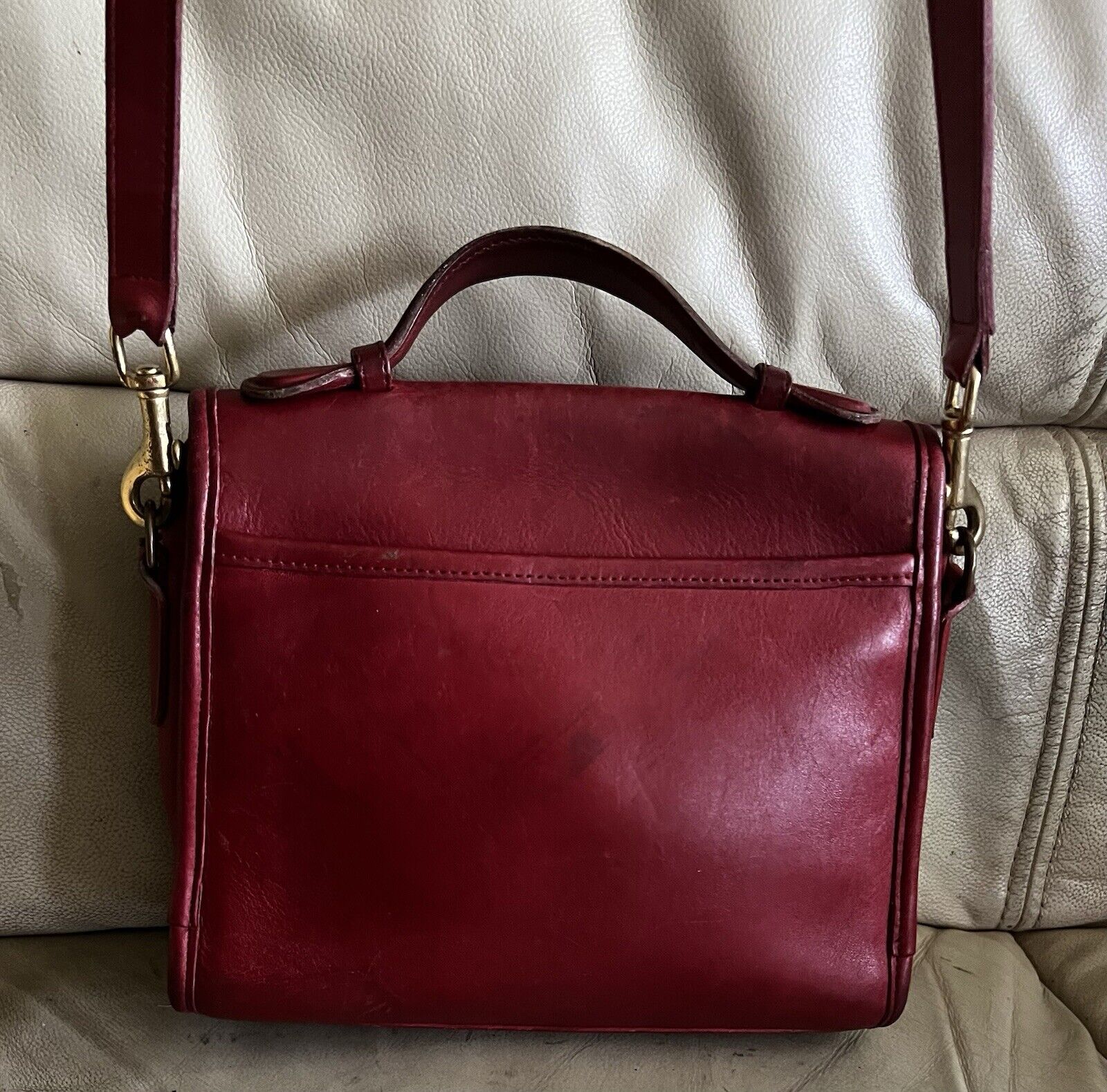 Vintage Coach Purse 9870 Red Leather Court Top Handle Bag Crossbody 🍒❤️🔥