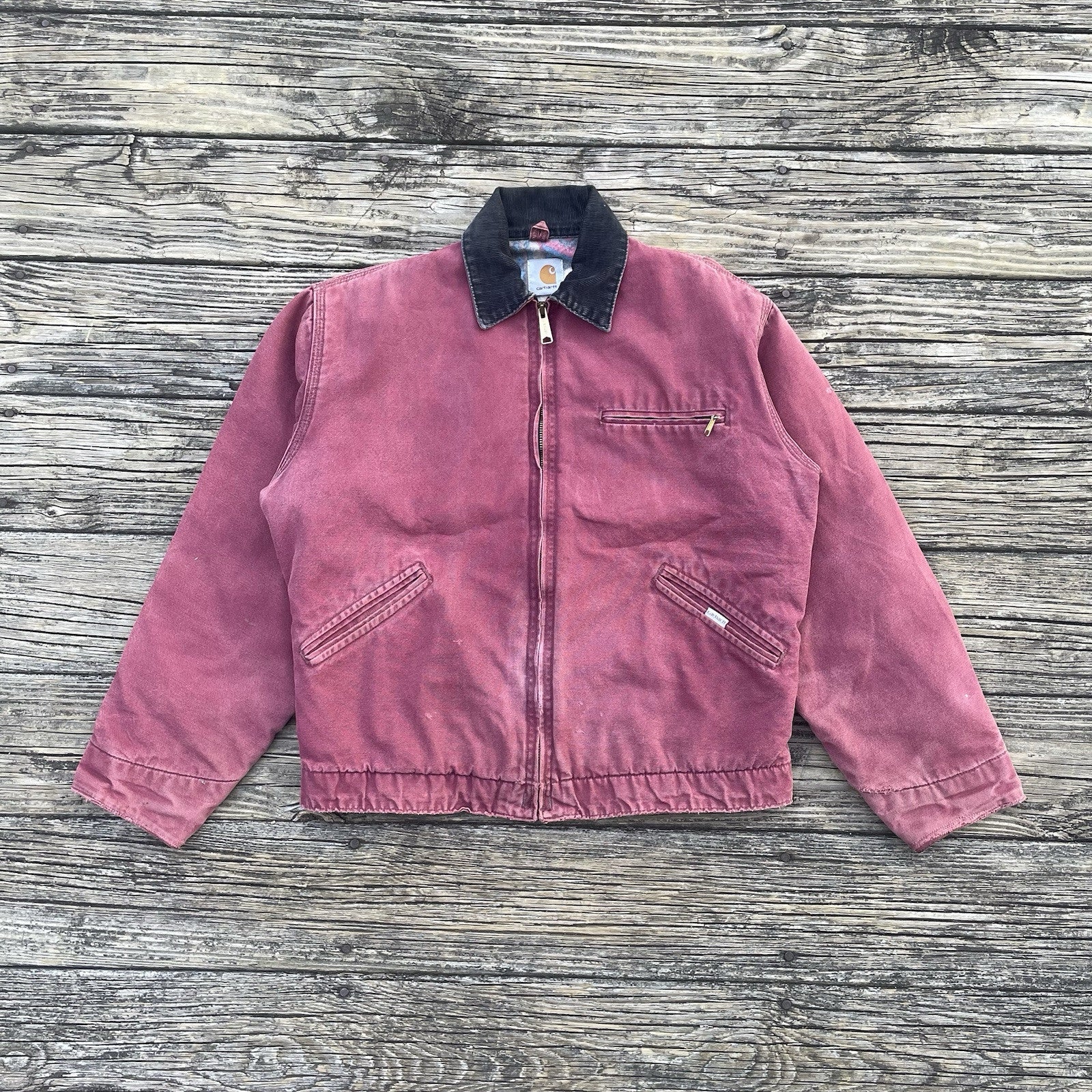 vintage carhartt j24 rdw aztec detroit jacket in redwood size medium