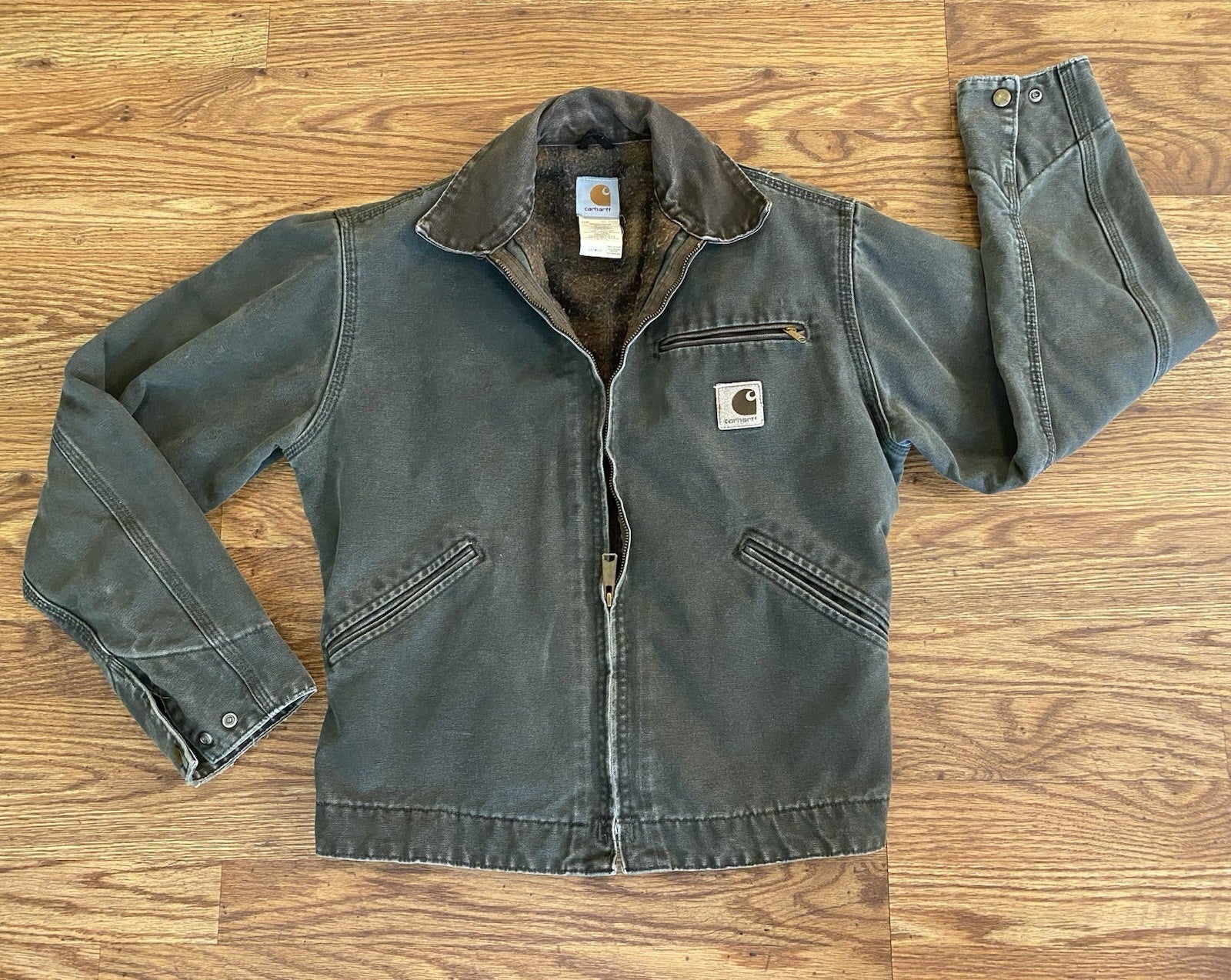 Vintage Carhartt J97MOS Green Detroit Jacket Blanket Lined Size Small