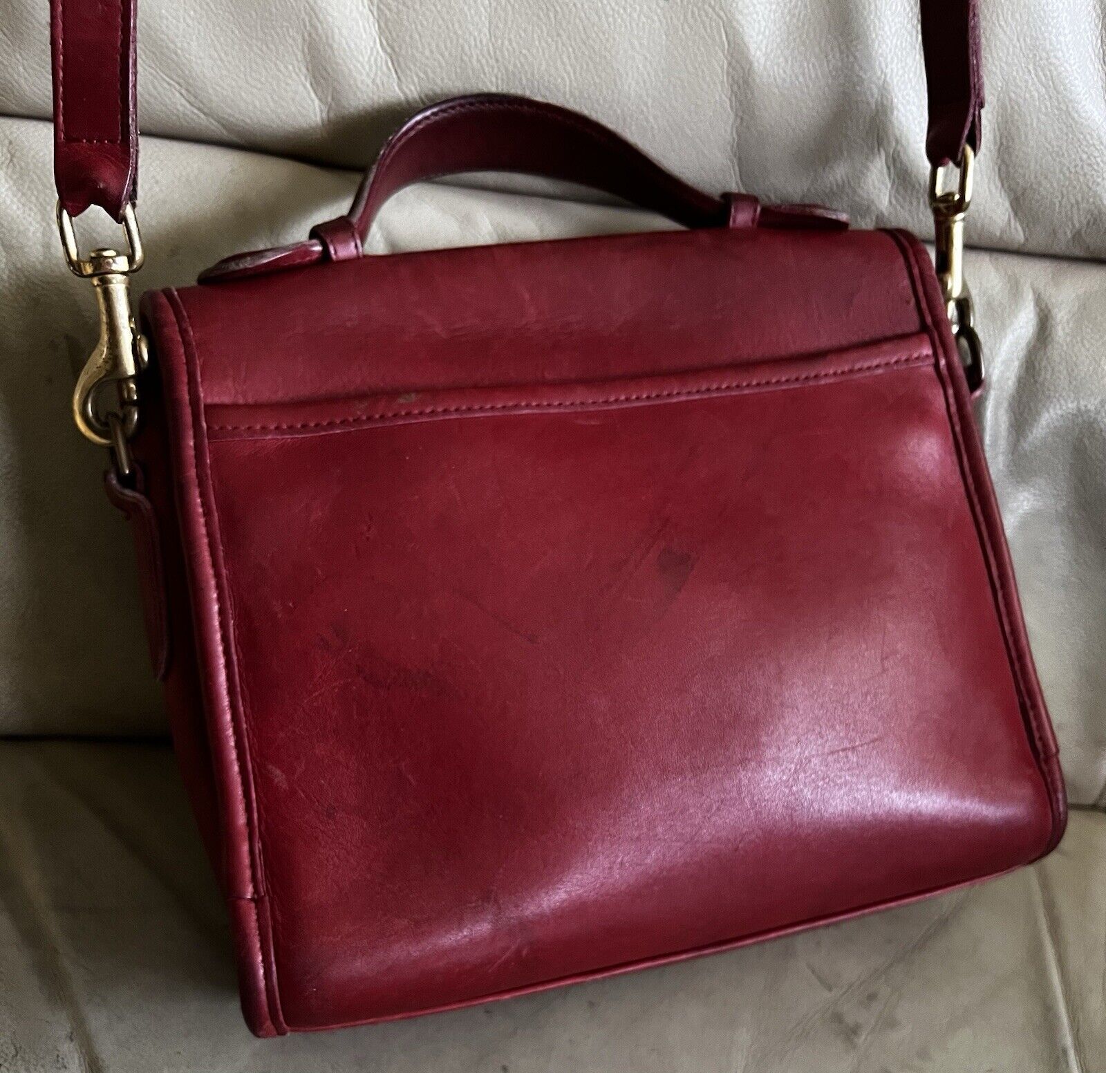 Vintage Coach Purse 9870 Red Leather Court Top Handle Bag Crossbody 🍒❤️🔥