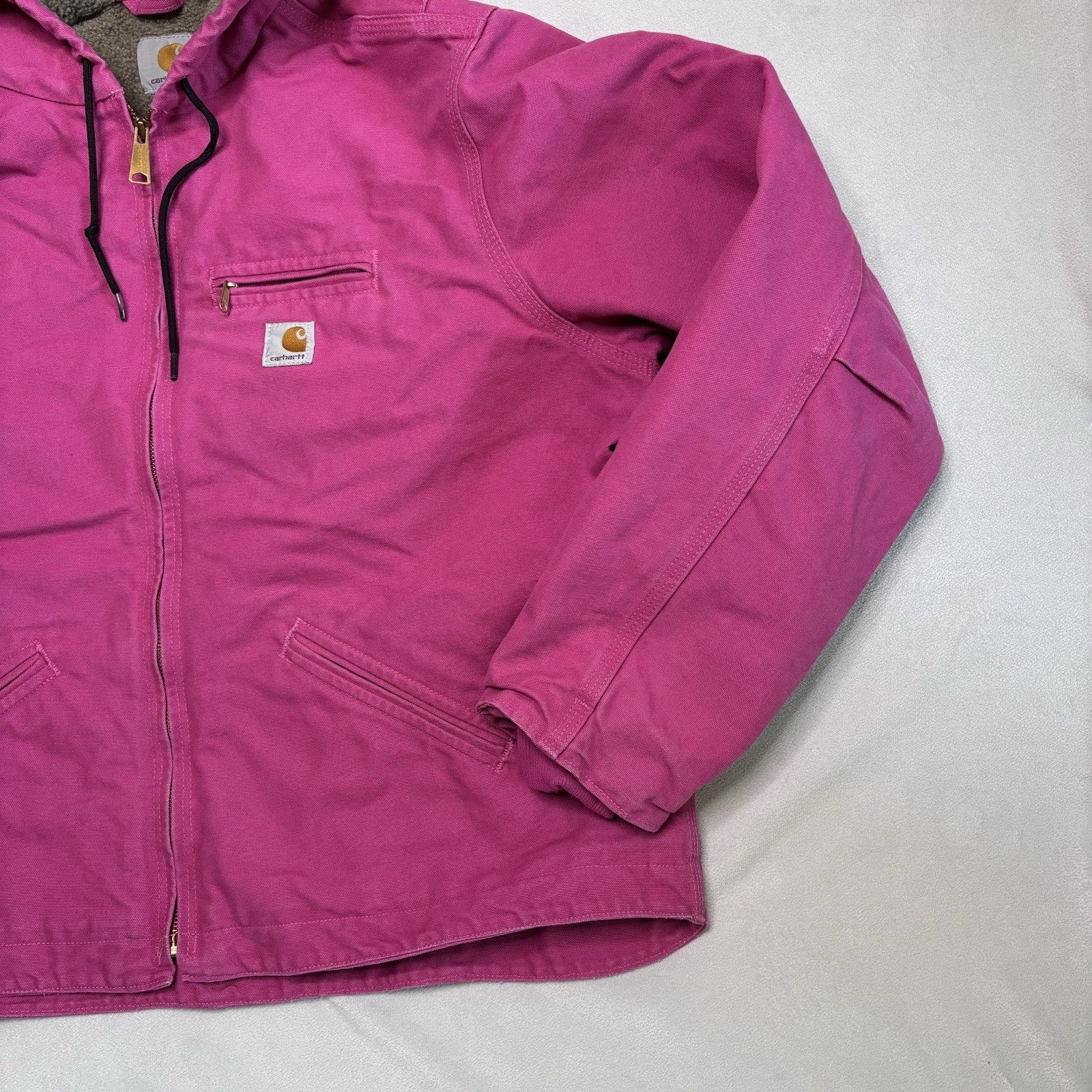 Vintage Carhartt Jacket XXL Pink WJ141 Duck Canvas Quilted Hooded Sherpa Lined