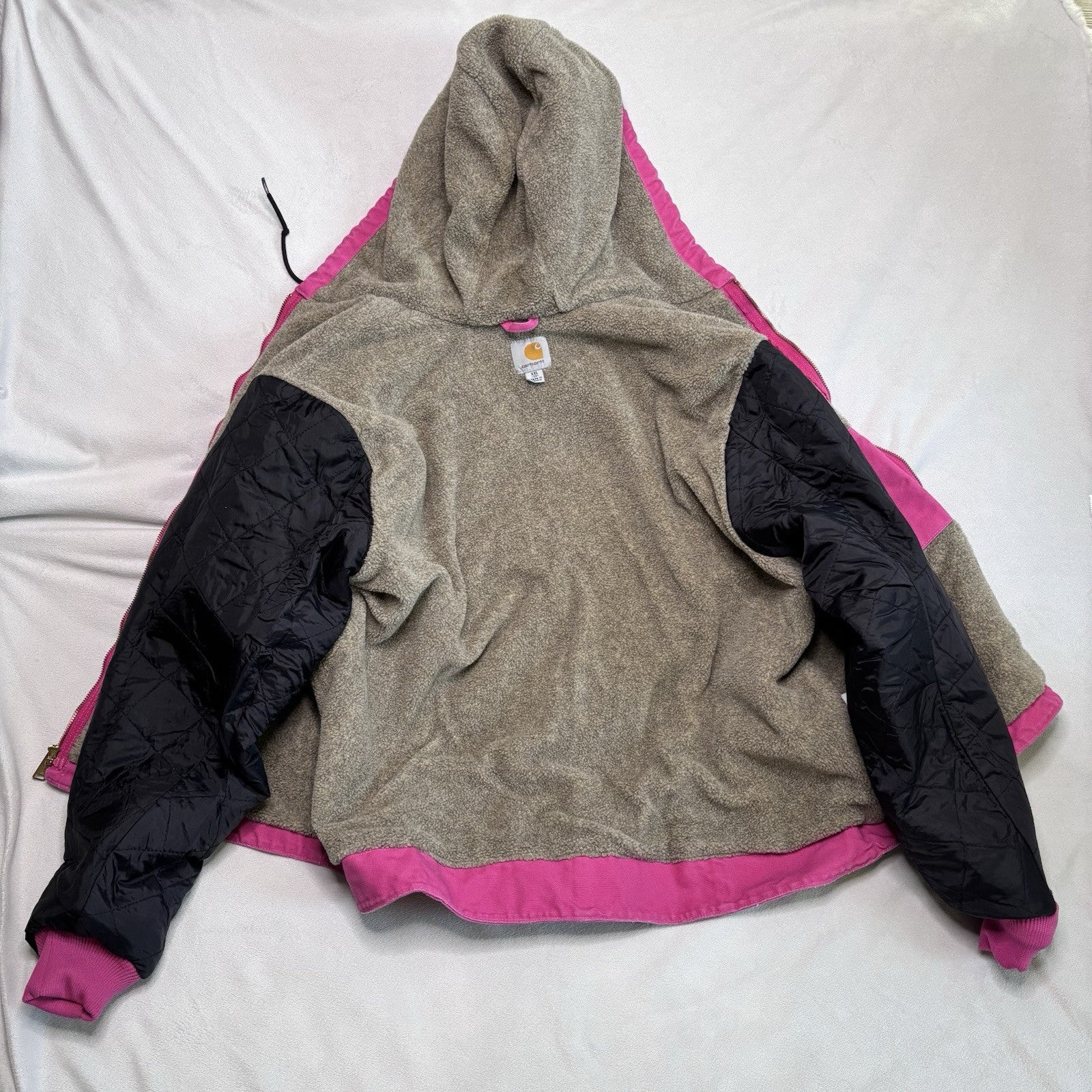 Vintage Carhartt Jacket XXL Pink WJ141 Duck Canvas Quilted Hooded Sherpa Lined