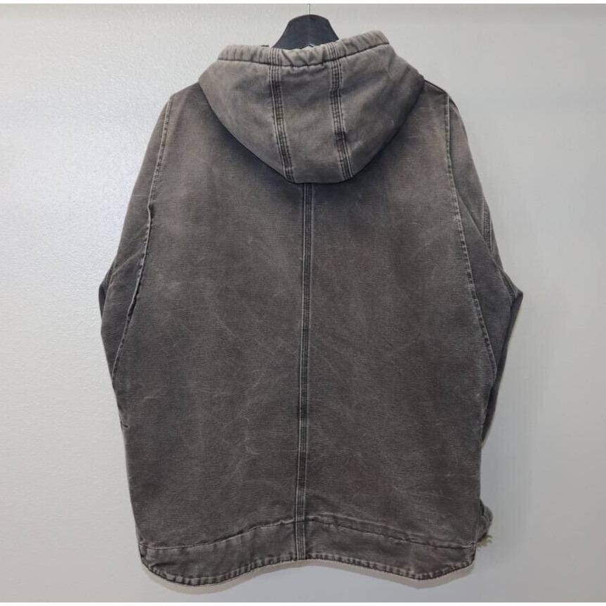 Vintage Faded Carhartt Sherpa Lined Hooded J141 BLK Black Gray Workwear Size XL