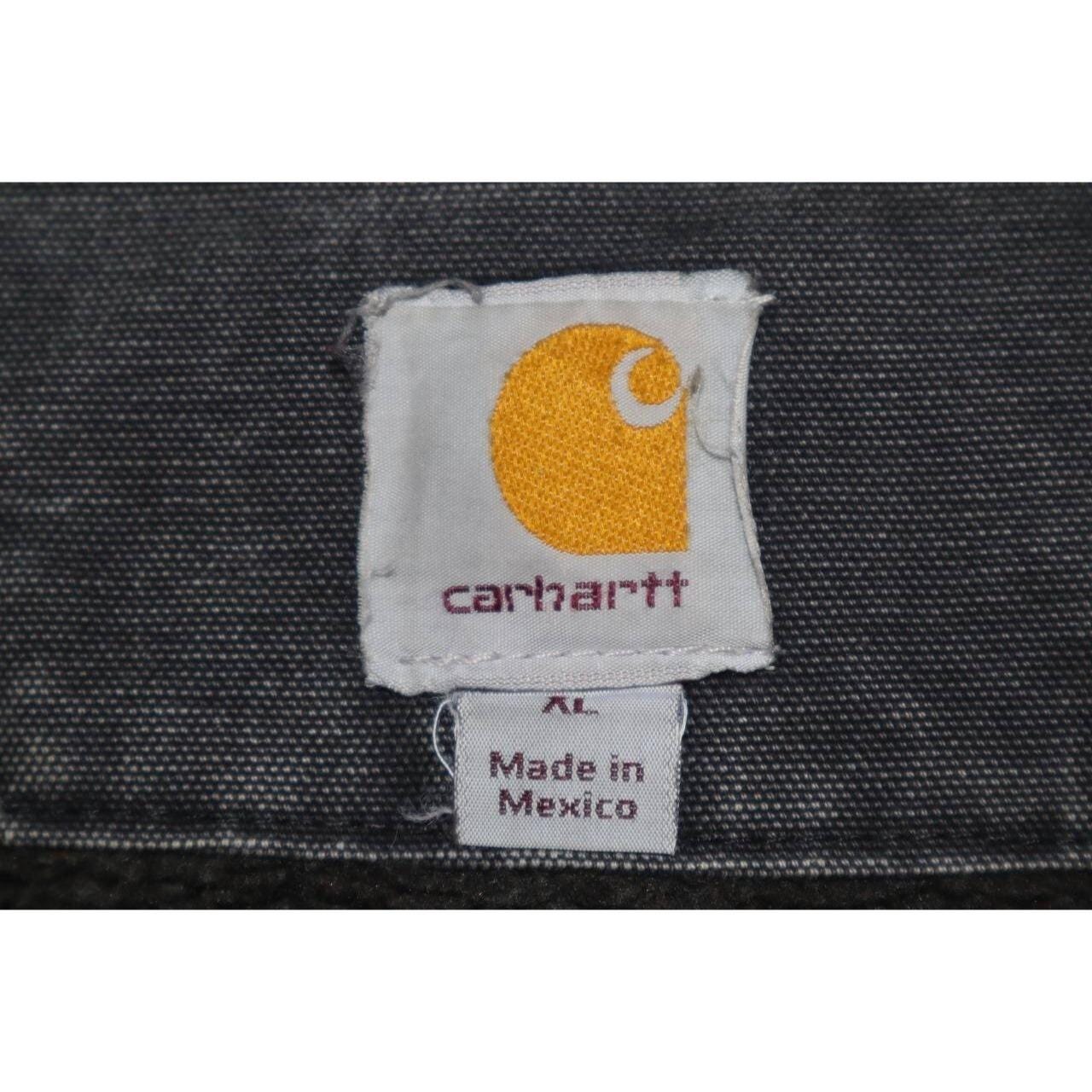 Vintage Faded Carhartt Sherpa Lined Hooded J141 BLK Black Gray Workwear Size XL