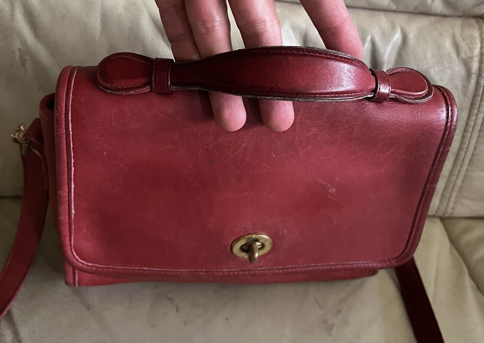 Vintage Coach Purse 9870 Red Leather Court Top Handle Bag Crossbody 🍒❤️🔥