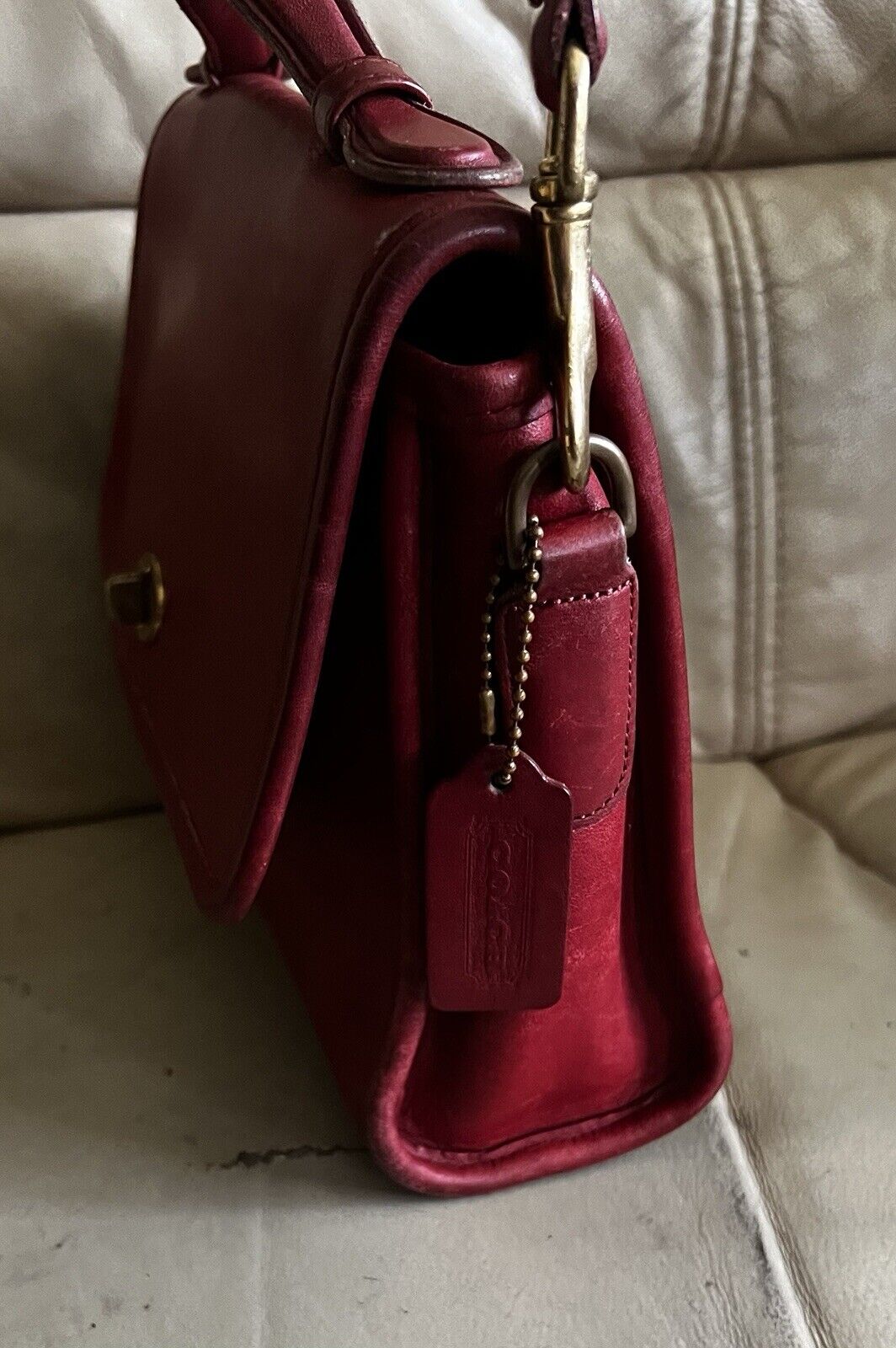 Vintage Coach Purse 9870 Red Leather Court Top Handle Bag Crossbody 🍒❤️🔥