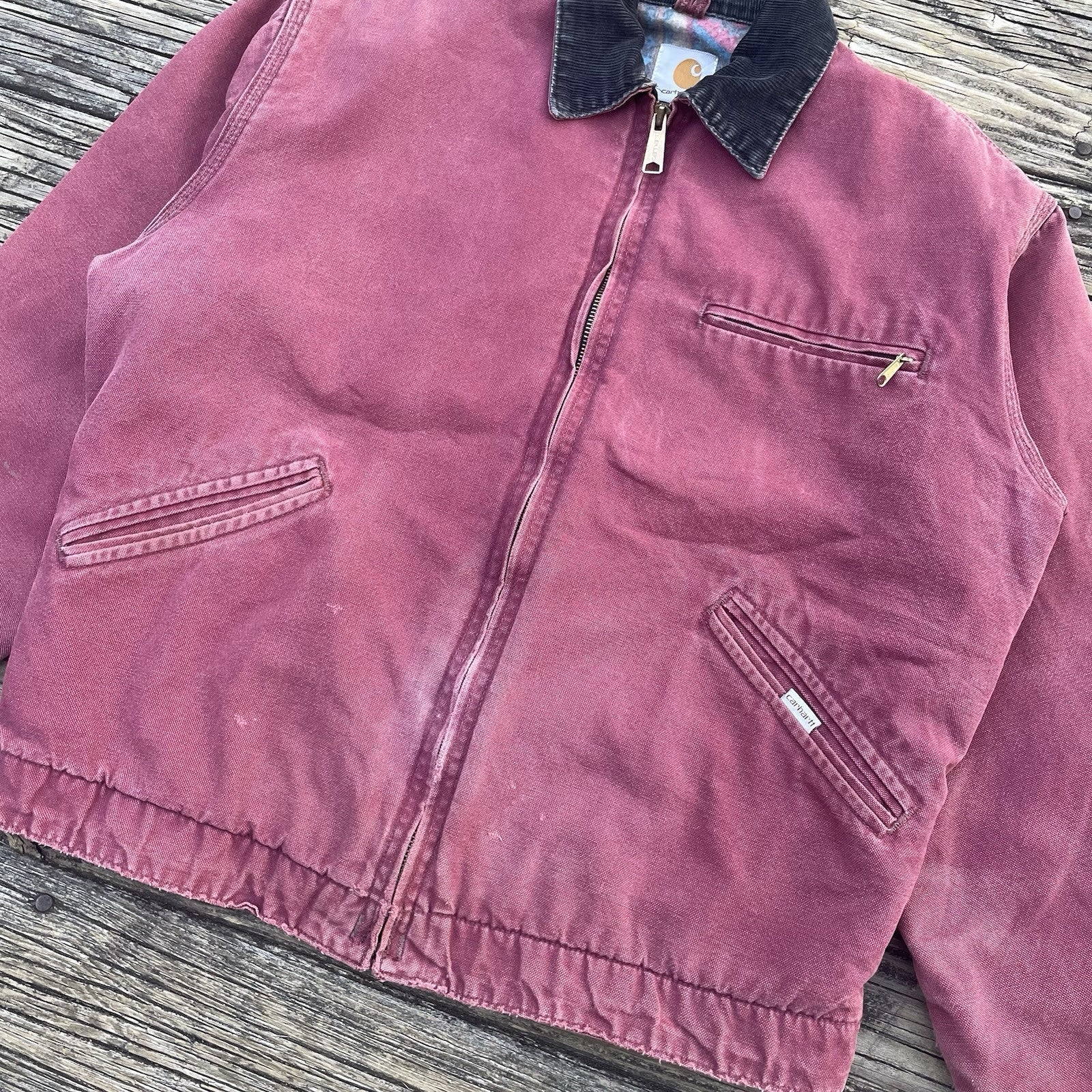 vintage carhartt j24 rdw aztec detroit jacket in redwood size medium