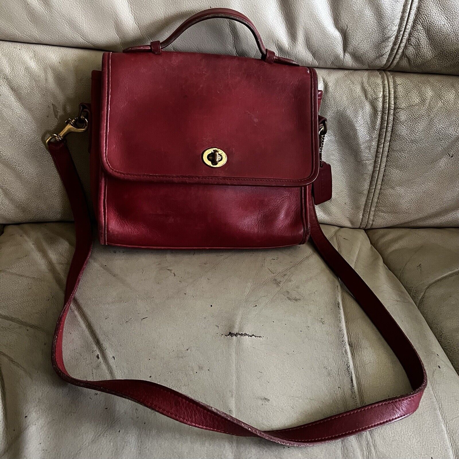 Vintage Coach Purse 9870 Red Leather Court Top Handle Bag Crossbody 🍒❤️🔥