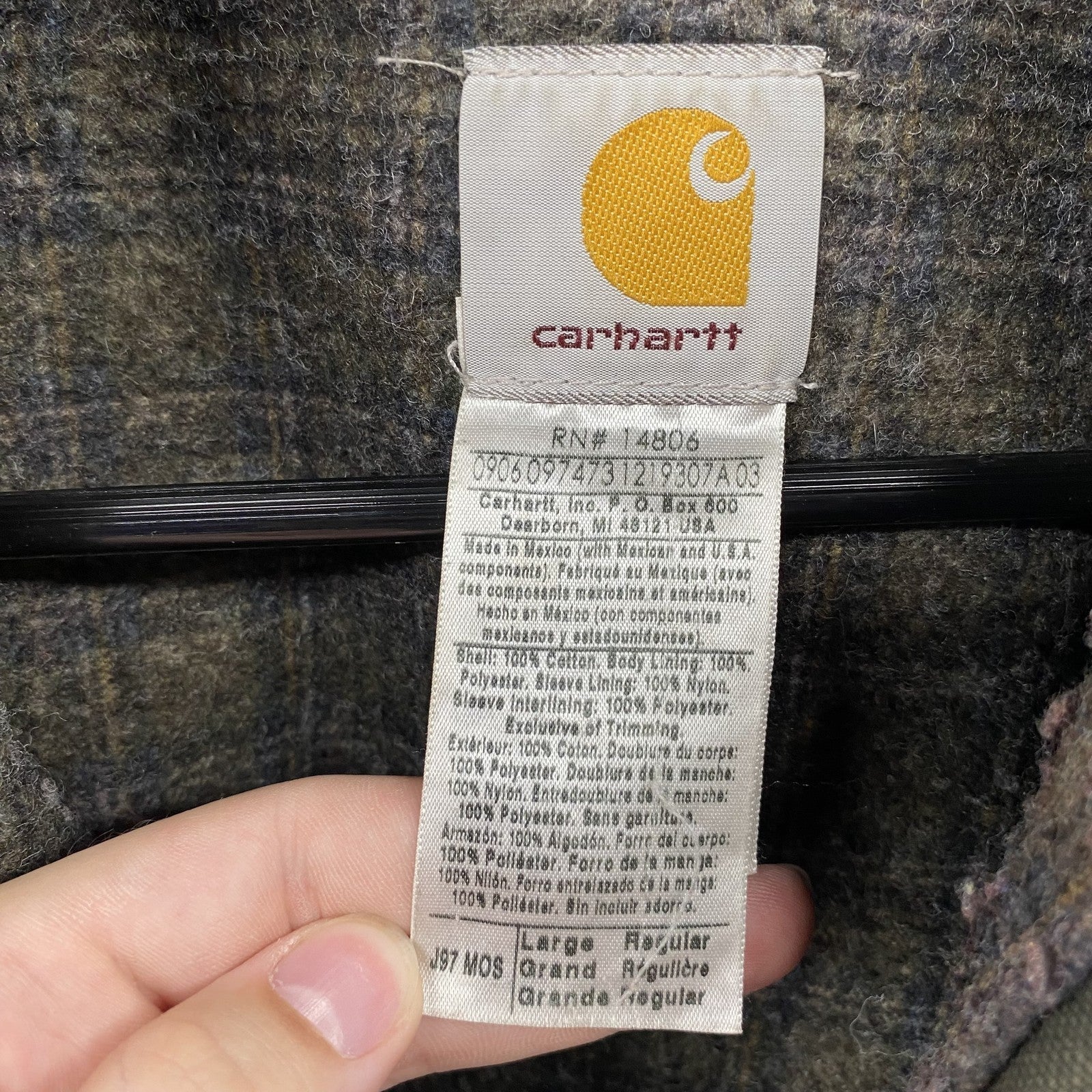 VINTAGE Carhartt Jacket Mens Large Green Detroit J97 MOS Blanket Duck Canvas 90s