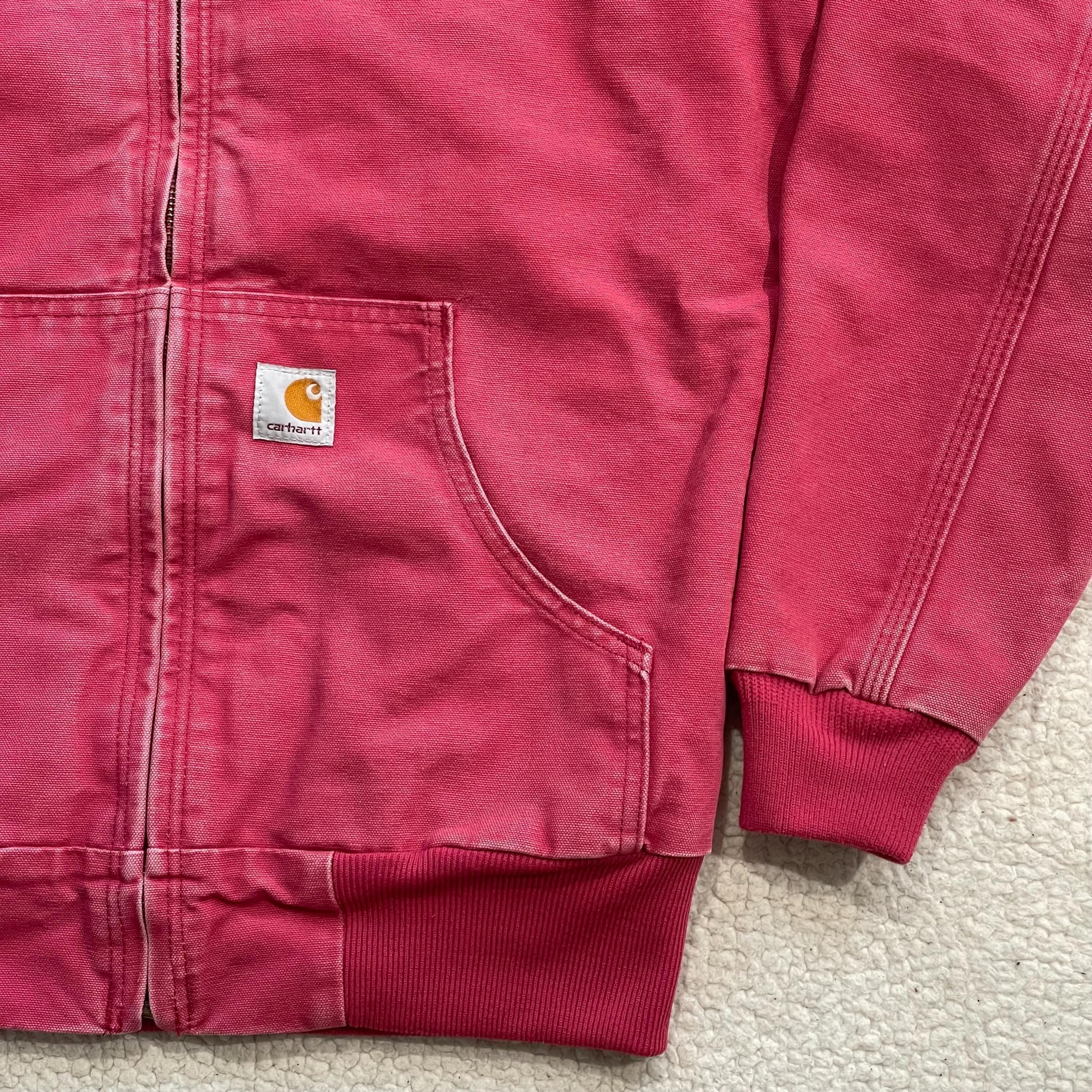 Vintage Y2K Pink Carhartt Active Jacket Faded Canvas Zip Up Heavyweight Workwear Outdoor Boxy Hooded Coat Size XS