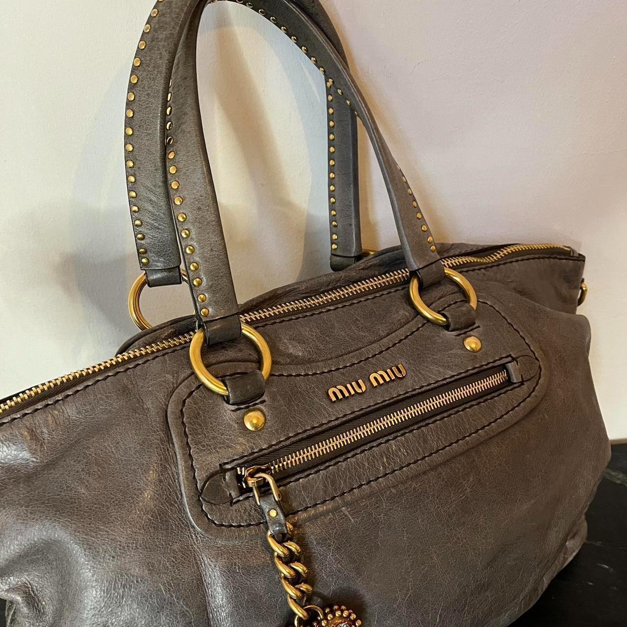 🍇💜PreOwned Miu Miu Studded 2000s Heart Charm Tote Leather Bag🍇💜