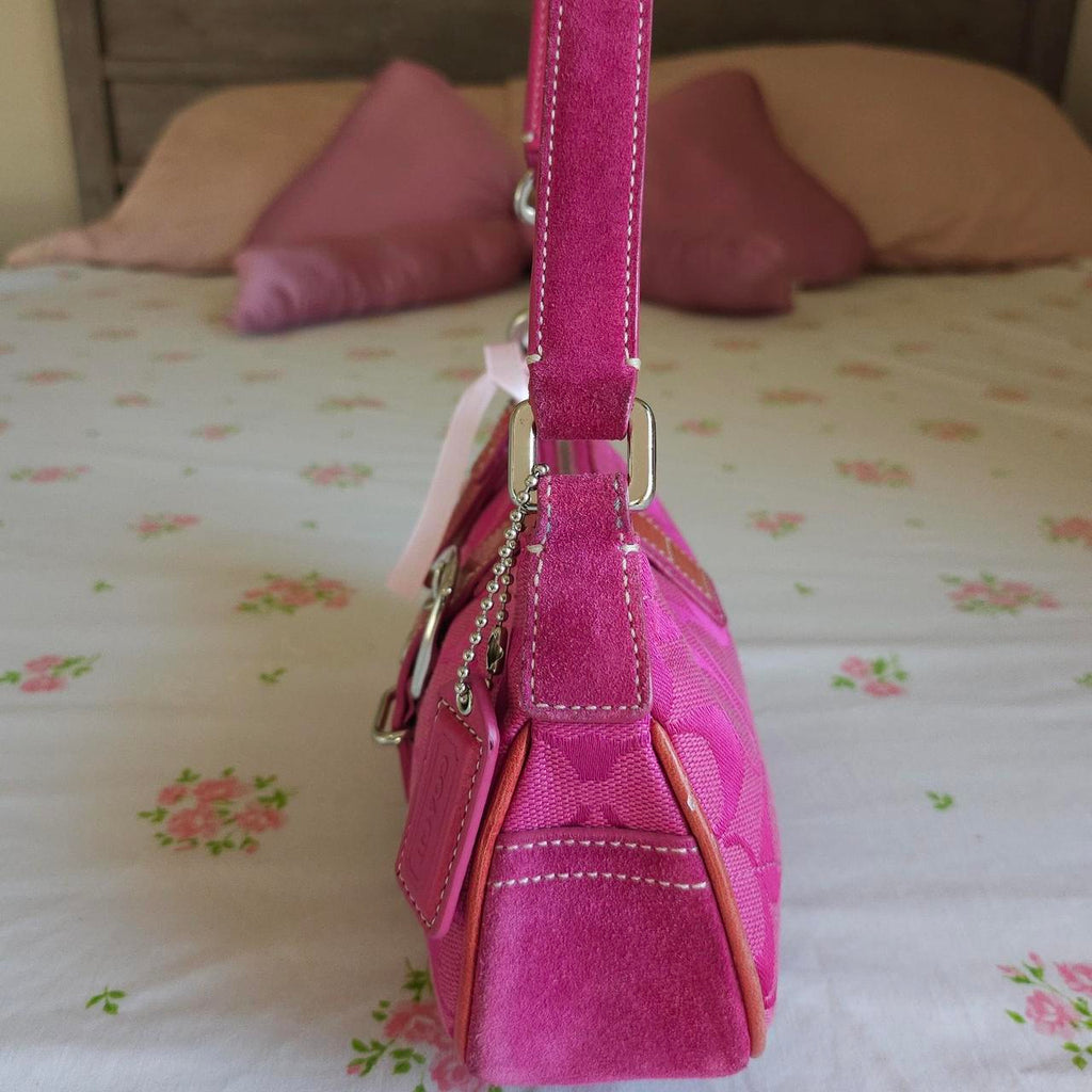 Y2K Vintage Coach Barbie Pink Suede Mini Demi Buckle Shoulder Bag🌺🩷