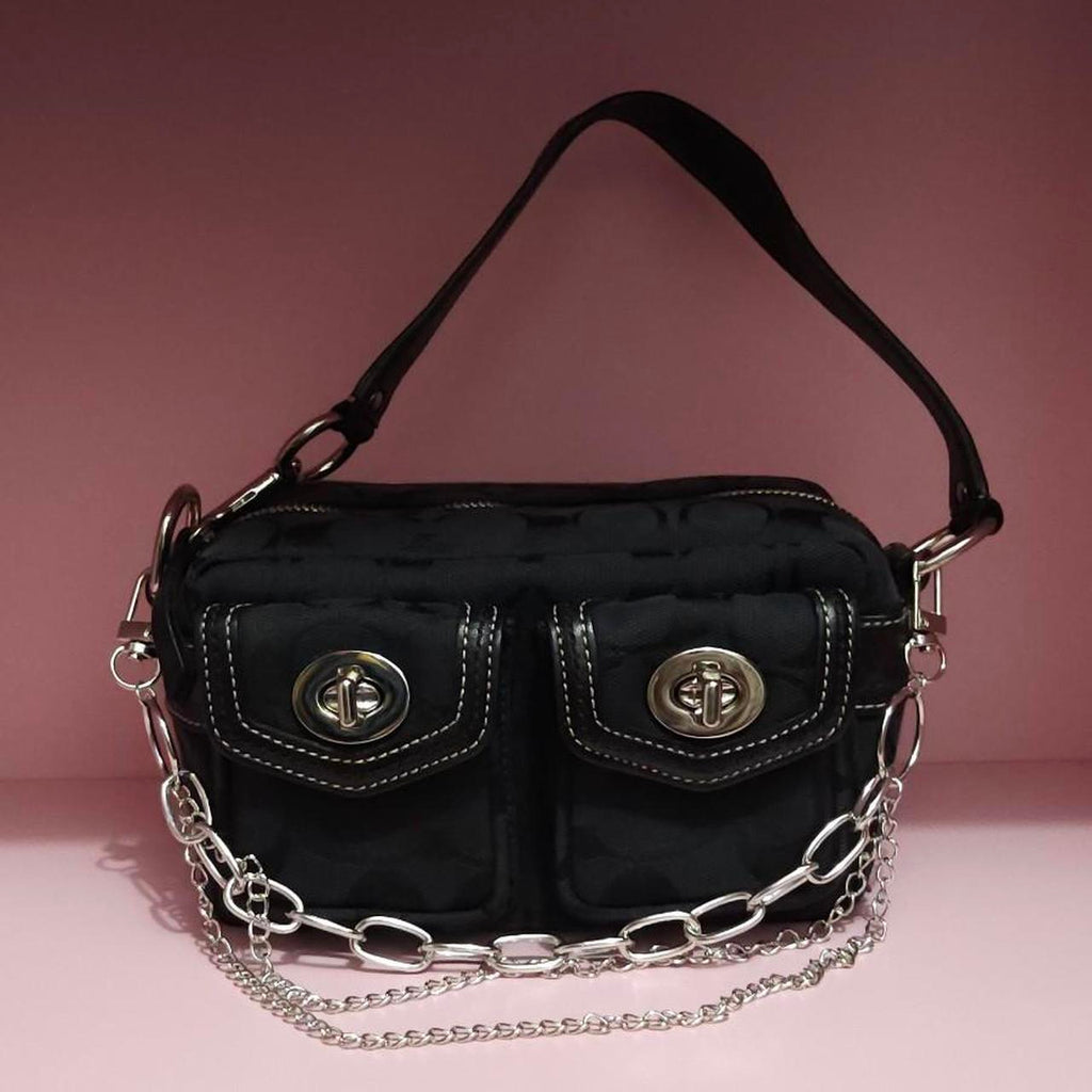 Y2K Vintage Coach Mini Double Turnlock Handbag Shoulder Bag🖤🍫