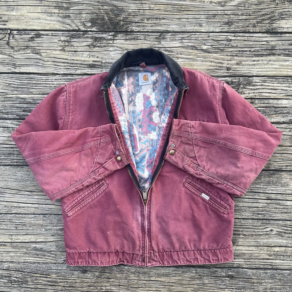 vintage carhartt j24 rdw aztec detroit jacket in redwood size medium