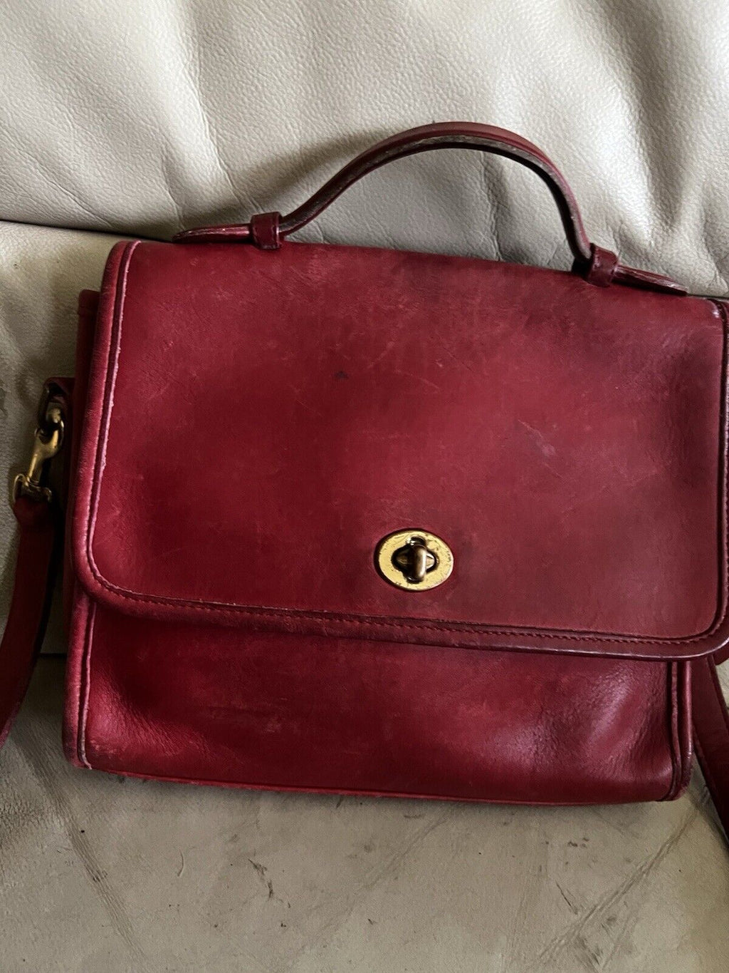 Vintage Coach Purse 9870 Red Leather Court Top Handle Bag Crossbody 🍒❤️‍🔥