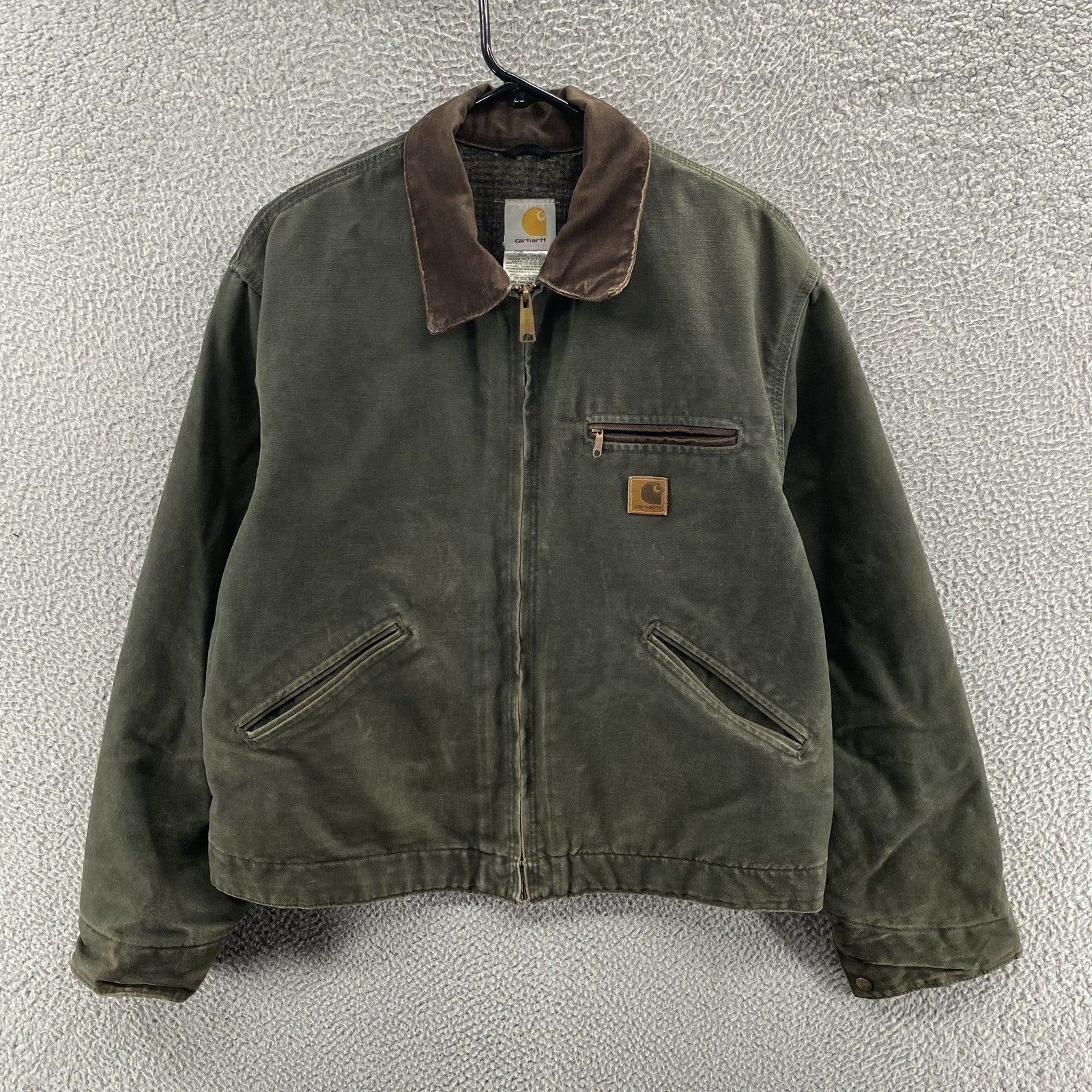 VINTAGE Carhartt Jacket Mens Large Green Detroit J97 MOS Blanket Duck Canvas 90s