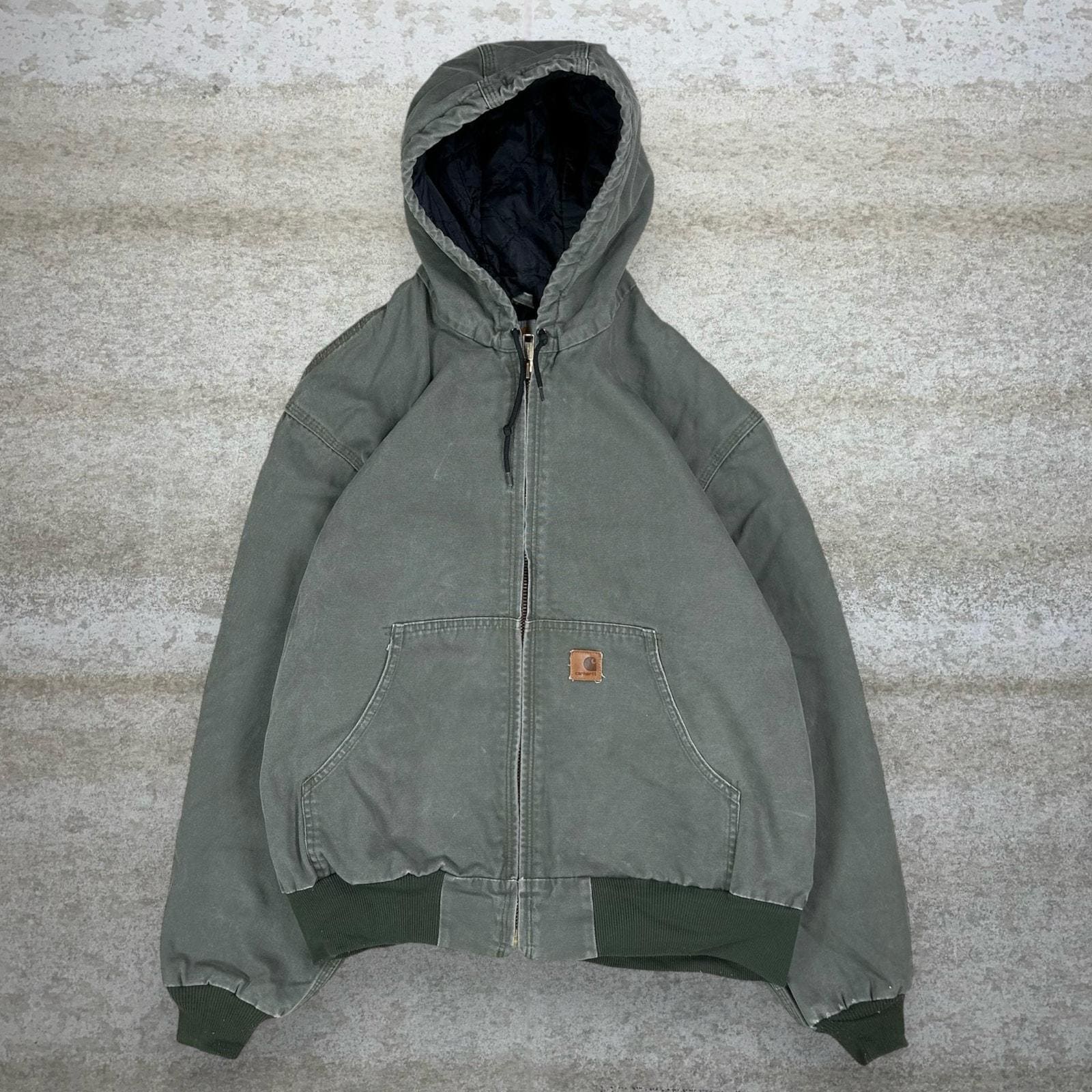 Vintage Carhartt Jacket L Sage Green Cotton Canvas Insulated Hooded Full Zip 90s