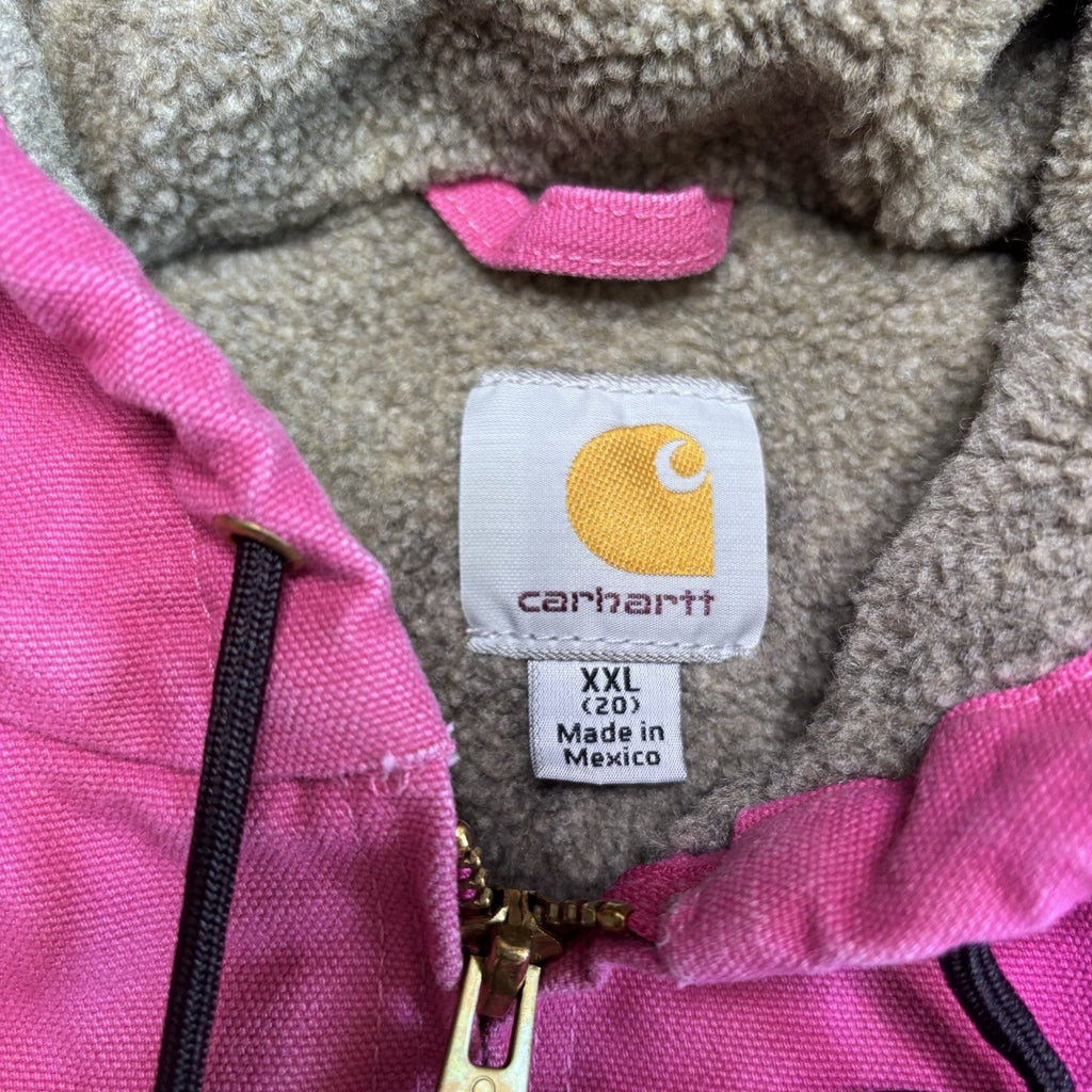 Vintage Carhartt Jacket XXL Pink WJ141 Duck Canvas Quilted Hooded Sherpa Lined