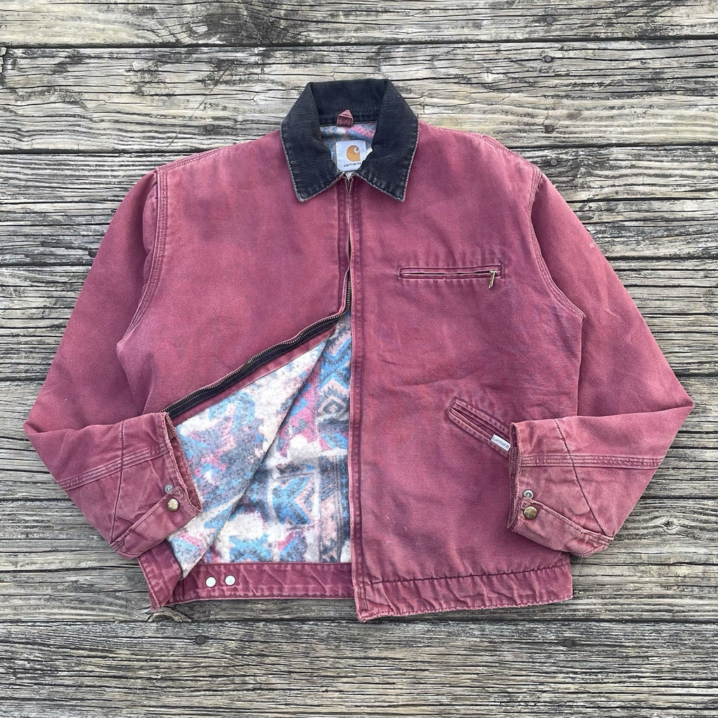 vintage carhartt j24 rdw aztec detroit jacket in redwood size medium