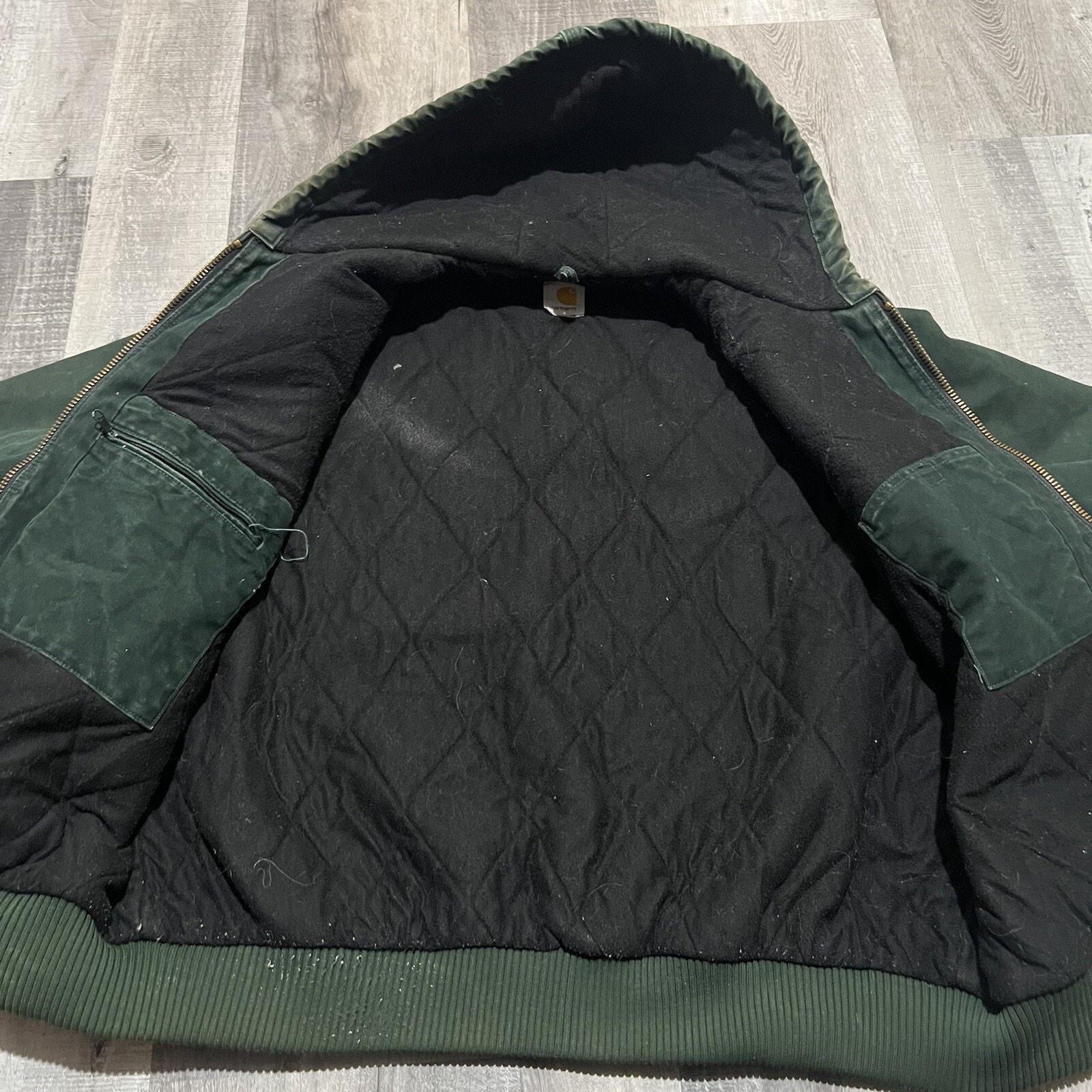 VTG Carhartt J68 Sun Faded Spruce Green Full Zip Hooded Fleece Lined Jacket XL