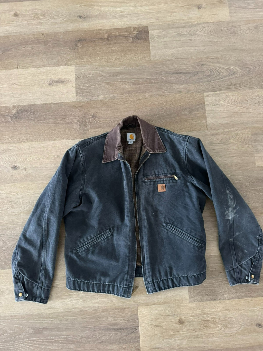 Vintage Carhartt Detroit Jacket J97 BLK Black Blanket-Lined Mens L Tall