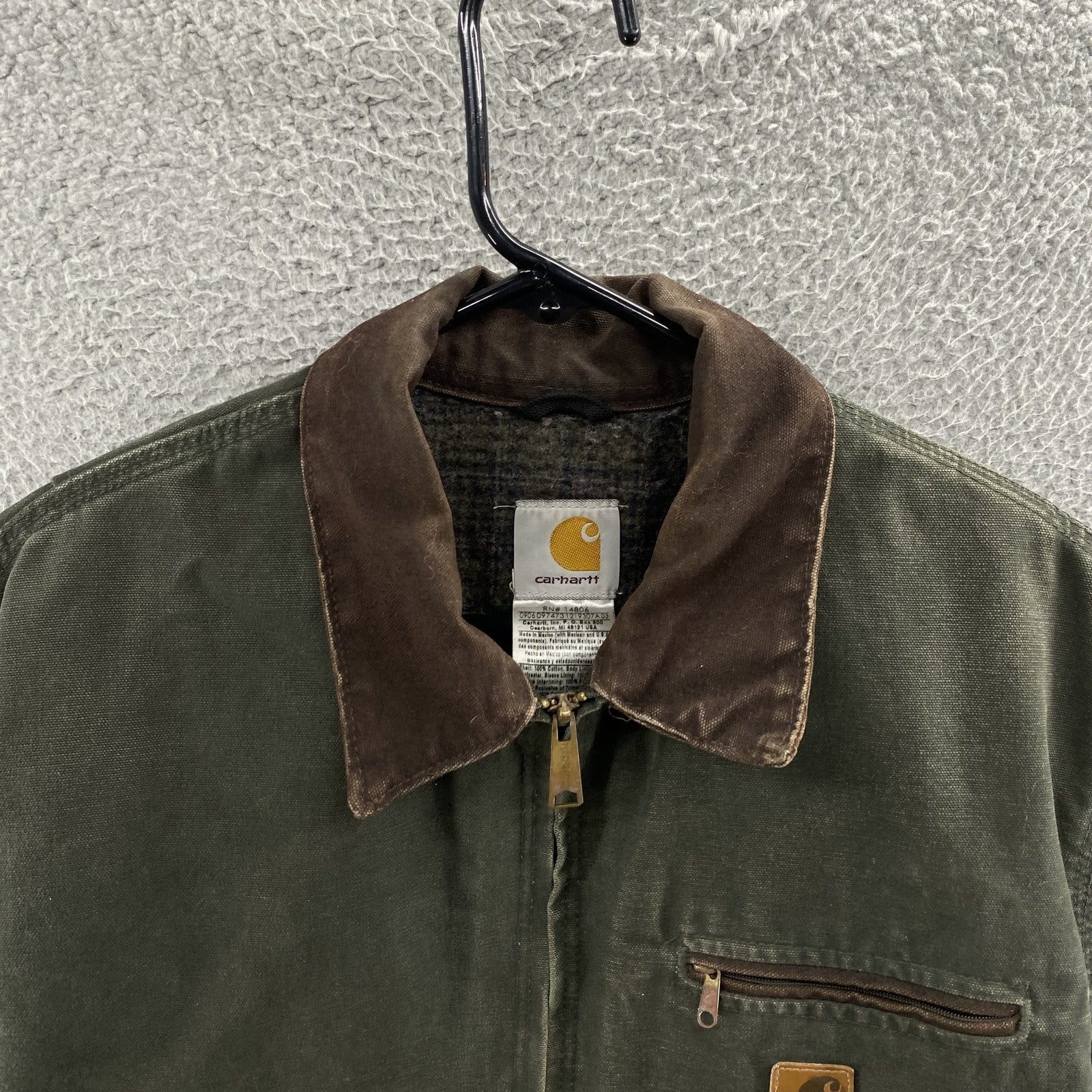 VINTAGE Carhartt Jacket Mens Large Green Detroit J97 MOS Blanket Duck Canvas 90s
