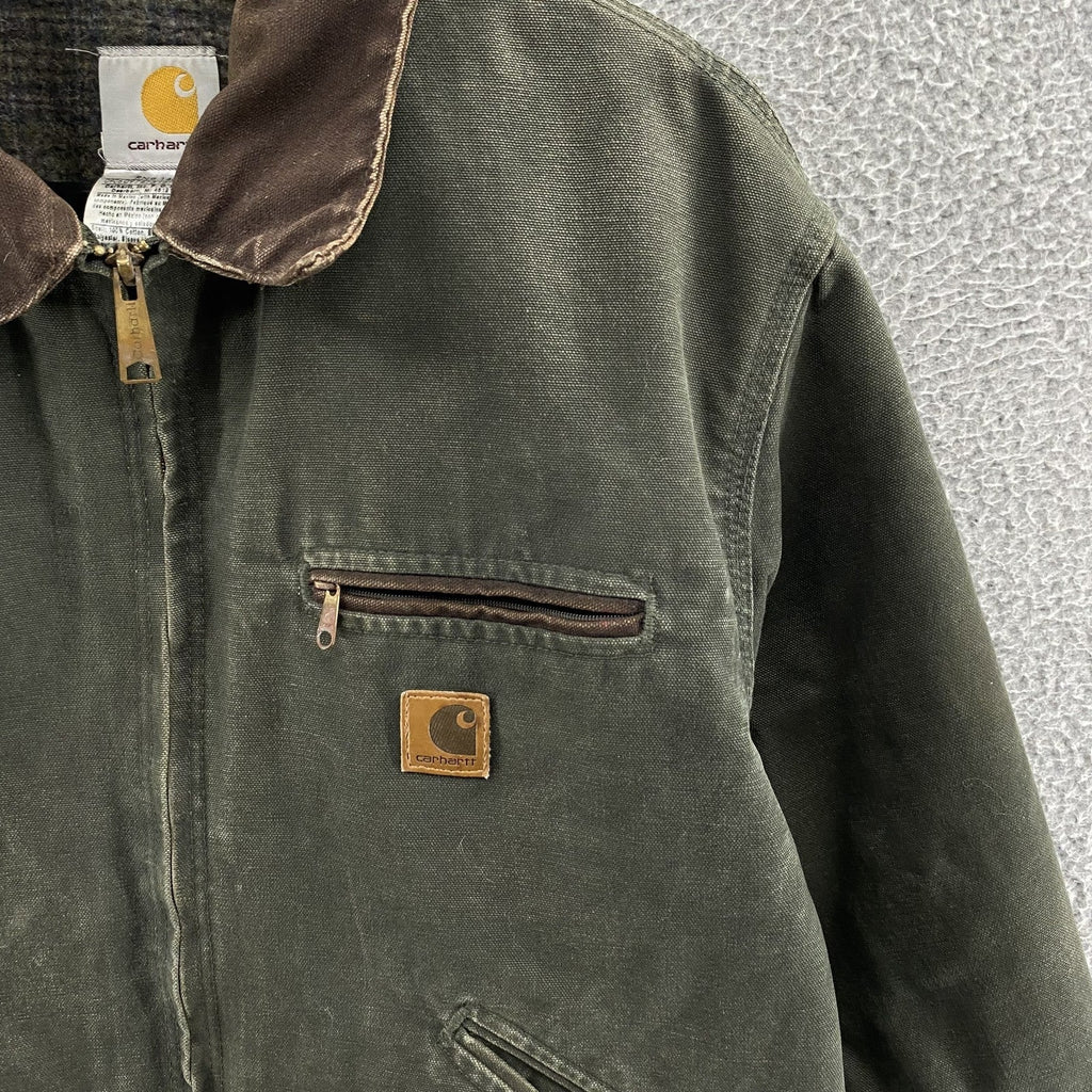 VINTAGE Carhartt Jacket Mens Large Green Detroit J97 MOS Blanket Duck Canvas 90s