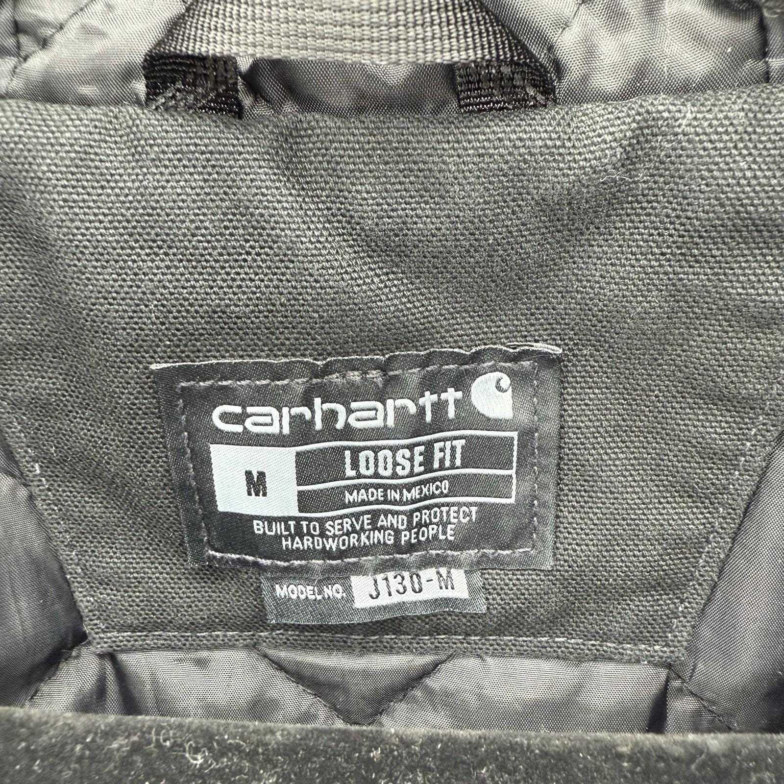 Vintage Carhartt Mens Black Canvas Quilted Coat Hooded Jacket J130-M Size Medium