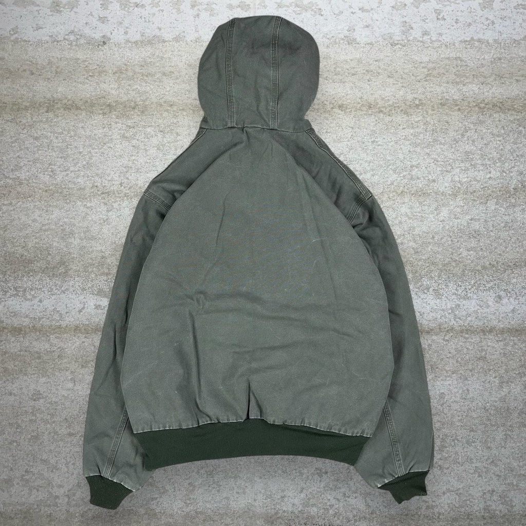 Vintage Carhartt Jacket L Sage Green Cotton Canvas Insulated Hooded Full Zip 90s
